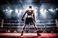 Back view of professional boxer. Ring match with spot lighting. Generative AI