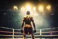 Back view of professional boxer. Ring match with spot lighting. Generative AI