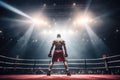 Back view of professional boxer. Ring match with spot lighting. Generative AI