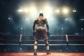 Back view of professional boxer. Ring match with spot lighting. Generative AI