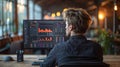 Back view of a programmer working with a computer in the office. AI Generated.