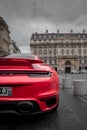 Back view of the red Porsche luxury car