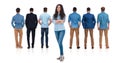 Back view of relaxed group of men and woman leader Royalty Free Stock Photo