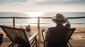 Back View Of A Relaxed Man Sitting On Lounger, Enjoying Peaceful Sea View - Generative AI