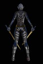 Rear View Render of an Alien Woman holding Two Swords