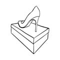 Back view of a shoe on the box. outline hand drawn sketch Royalty Free Stock Photo