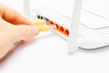 The back view shows the ports of the internet router. Royalty Free Stock Photo