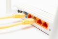 The back view shows the ports of the internet router. Royalty Free Stock Photo