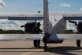 Back view of a skydiving plane getting ready for takeoff