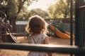 back view of small girl child at empty playground