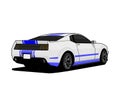 back view sports muscle car with blue stripes sketch
