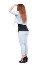 Back view of standing beautiful red head woman. Royalty Free Stock Photo