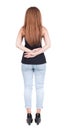 Back view of standing beautiful red head woman. Royalty Free Stock Photo