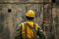 Back view of standing worker in uniform. Generate ai Royalty Free Stock Photo