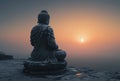 back view of a statue of buddha facing at sunset Royalty Free Stock Photo