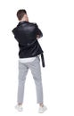 Back view of a stylish man in a leather jacket Royalty Free Stock Photo