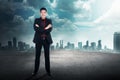 Back view of successful business man on the rooftop Royalty Free Stock Photo