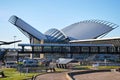 Back view of TGV station main building at Lyon Saint-Exupery Airport, designed by architect Santiago Calatrava Valls. Royalty Free Stock Photo