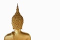 Back view of Thai ancient old golden Buddha statue isolated on white background. Royalty Free Stock Photo