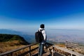 Back view of unidentified tourist looking far away at Kew Mae Pan viewpoint , Doi Inthanon national park , Chiangmai ,Thailand Royalty Free Stock Photo