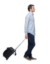 Back view of walking  business man  with suitcase Royalty Free Stock Photo