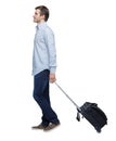 Back view of walking  business man  with suitcase Royalty Free Stock Photo