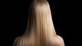 Back View of Woman with Beautiful Shiny Blonde Hair on Black