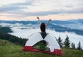 Attractive naked woman in camping