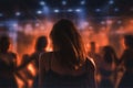 Back view of woman on dancefloor at night club
