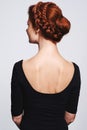 Back view of woman, hair and braid hairstyle for beauty, elegant redhead with glamour and cosmetology on white Royalty Free Stock Photo