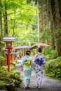 Back view of woman wearing Japanese yukata summer kimono Royalty Free Stock Photo