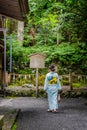 Back view of woman wearing Japanese yukata summer kimono Royalty Free Stock Photo