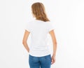 Back view: woman in white t-shirt mock up isolated, t shirt female, blank tshirt