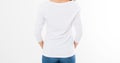 Back view: woman in white t-shirt mock up isolated, t shirt female, blank tshirt