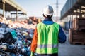 back view a worker who recycling thing on recycle center . AI Generated