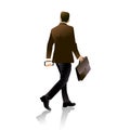 Back view of a young businessman walking and looking to side while holding suitcase, isolated on white background Royalty Free Stock Photo