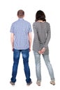 Back view of young couple hug and look into the distance. Royalty Free Stock Photo