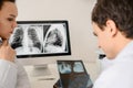 Back view of young doctors radiologists analises x-ray Royalty Free Stock Photo