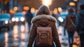 back view of young girl walking on the street at night Royalty Free Stock Photo