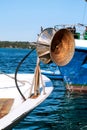 Back of a wheel on fishing boat with all its collected networks Royalty Free Stock Photo