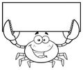 Back And White Happy Crab Cartoon Malscot Character Holding Blank Sign