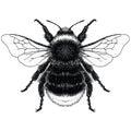 Back and White illustration of male Red Tailed Bumble Bee