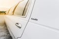 The back of a white limousine car with a close-up door handle Royalty Free Stock Photo