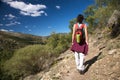 Back woman hiking in gredos Royalty Free Stock Photo