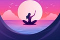 back woman ocean person sea exercise lotus yoga female meditation relaxation. Generative AI. Royalty Free Stock Photo