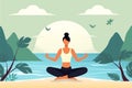lifestyle woman back person relaxation meditation ocean sea yoga lotus exercise. Generative AI.