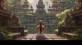 back of woman sitting and meditating in bali