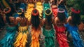 Back of women dancers at Barranquilla Carnival in Colombia