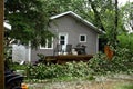 Fallen trees in the backyard from a storm Royalty Free Stock Photo