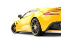 Back of a yellow luxury car isolated on a white background